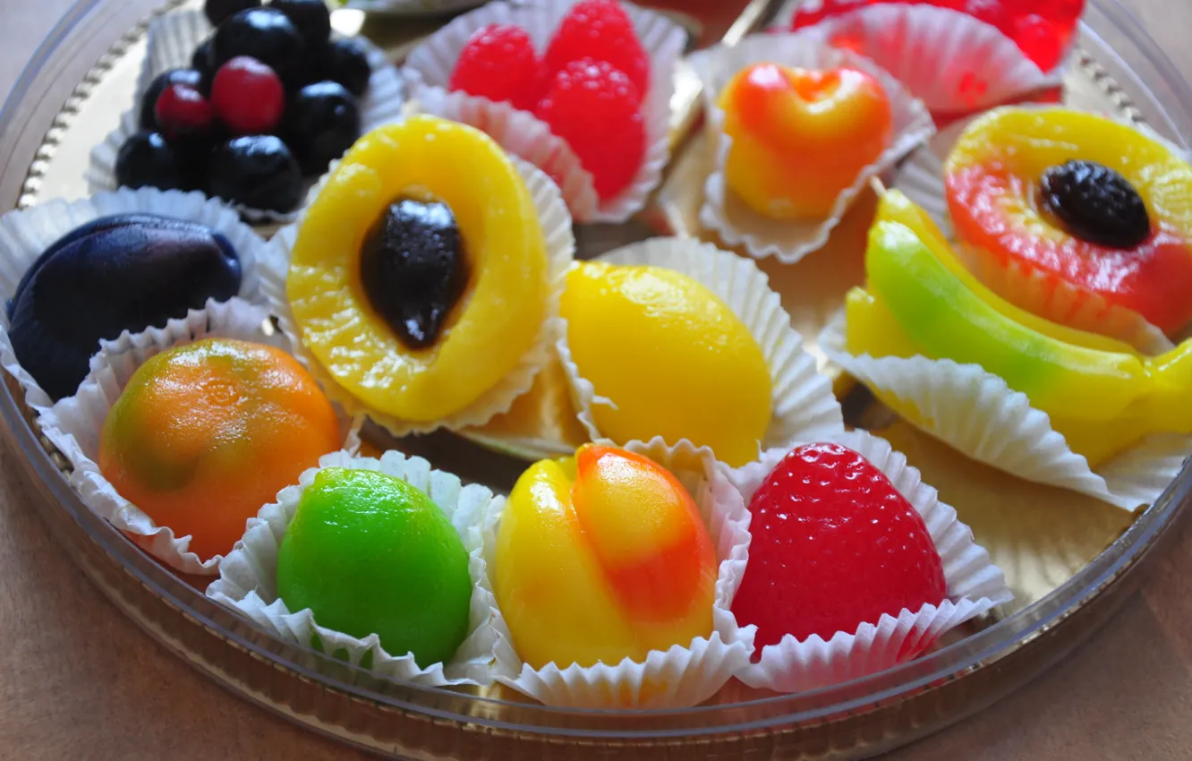 Фото обои ягоды, еда, конфеты, фрукты, яркое, сладкое, мармелад, сладенькое