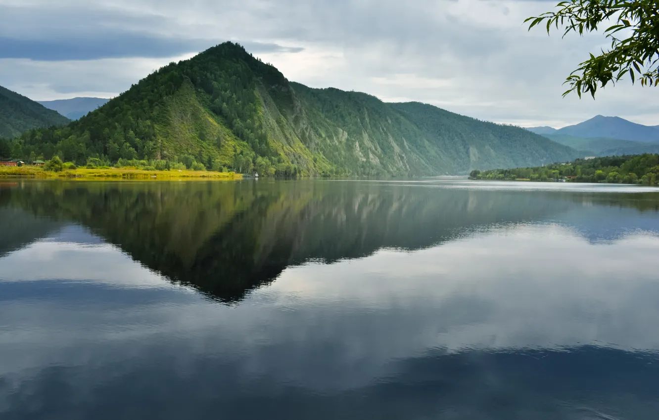 Фото обои озеро, гладь, отражение, гора, гряда