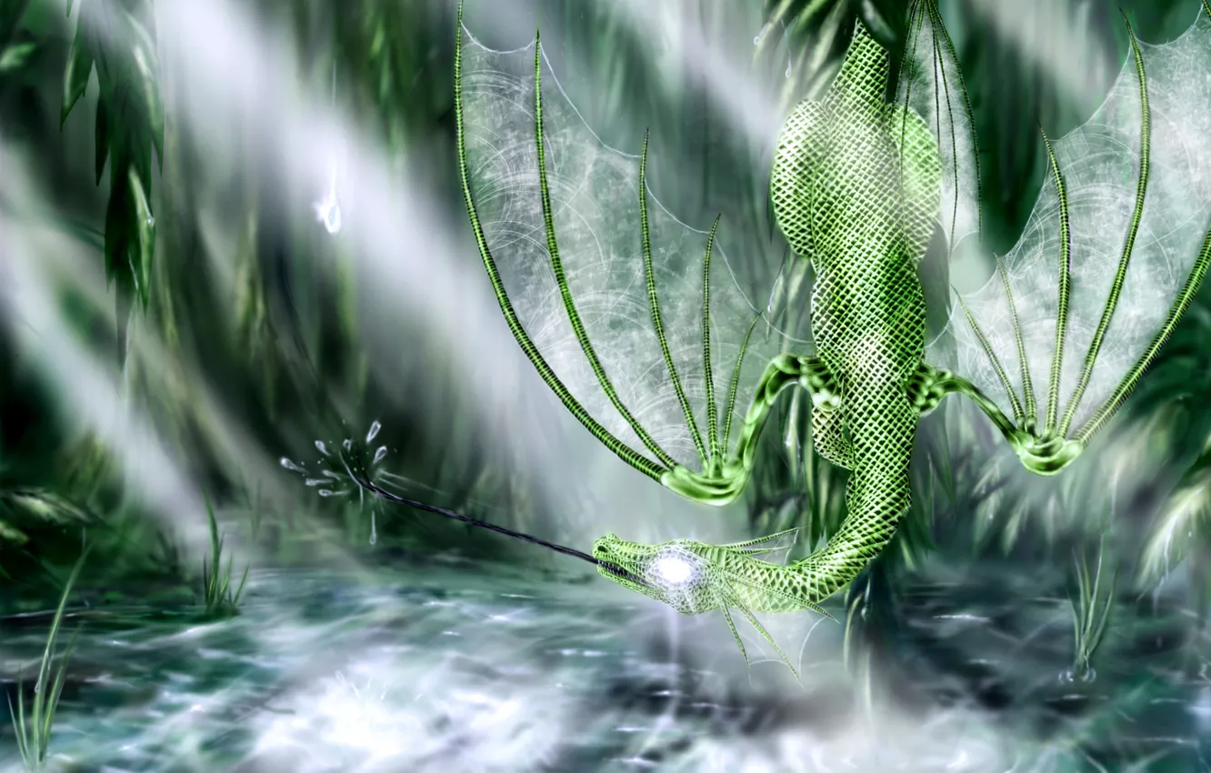 Фото обои дракон, болото, зелений