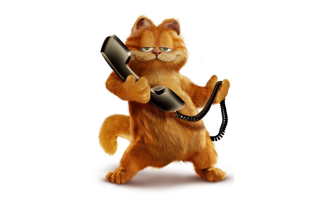 Фото обои кот, трубка, рыжий, телефон, cat, Гарфилд, Garfield