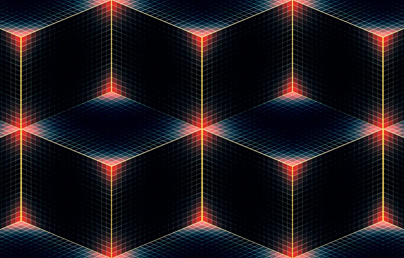 Фото обои линии, углы, цвет, кубик, куб, полумрак, квадрат, ромб
