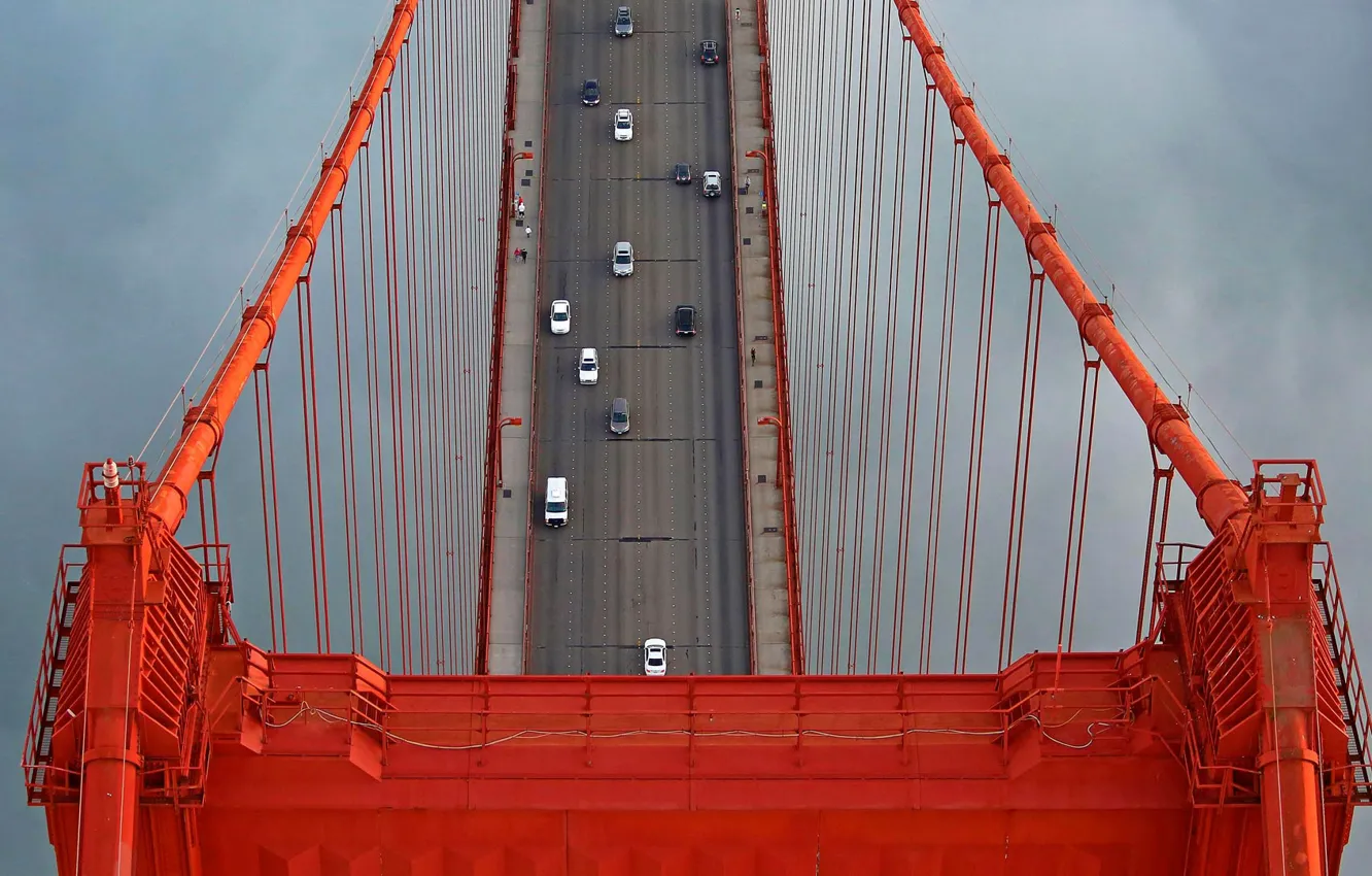 Фото обои мост, опора, Сан-Франциско, Золотые Ворота, США, автомобили