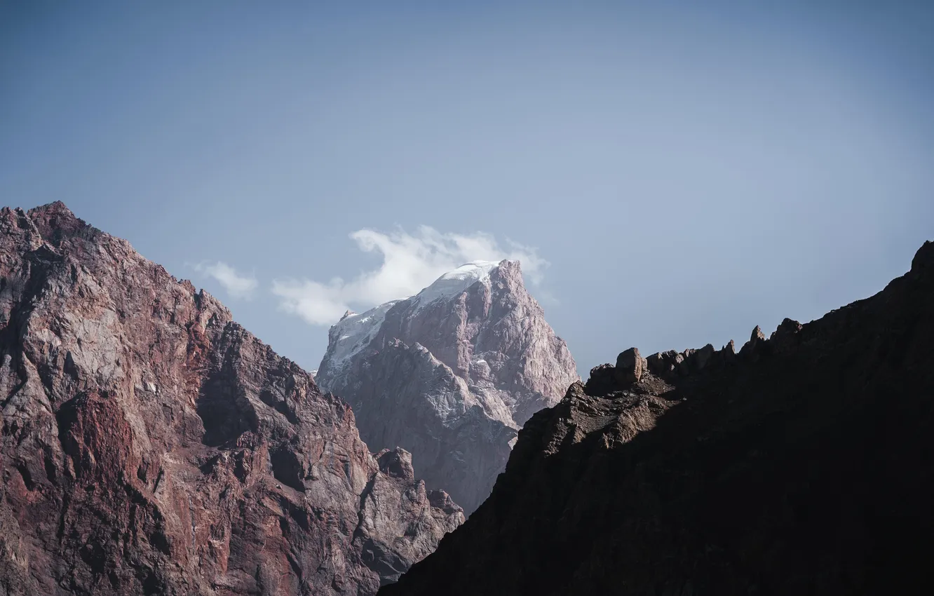 Фото обои mountains, clouds, rocks, snow, Asia, Tajikistan