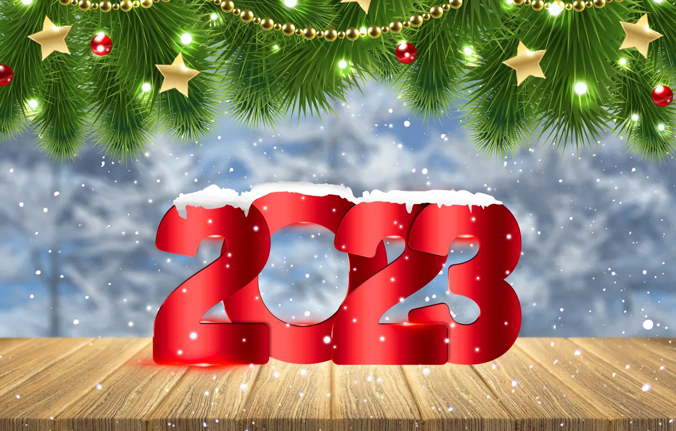 Фото обои Новый Год, цифры, happy, winter, snow, New Year, design by Marika, 2023