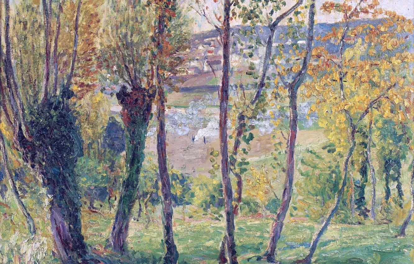 Фото обои осень, деревья, пейзаж, картина, Анри Лебаск, The Outskirts of Montevrain