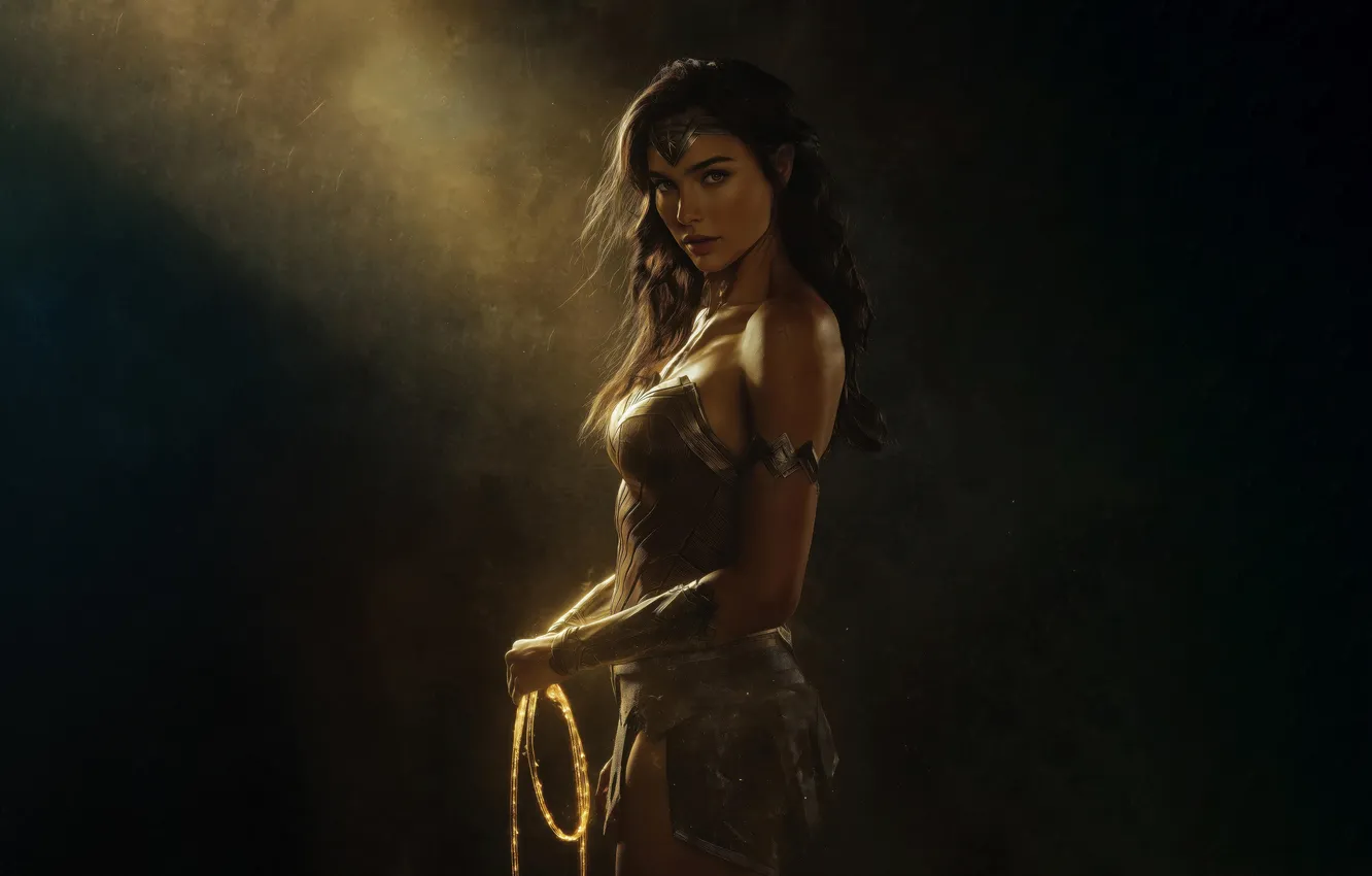 Фото обои girl, armor, look, wonder woman, superhero, lasso, AI art
