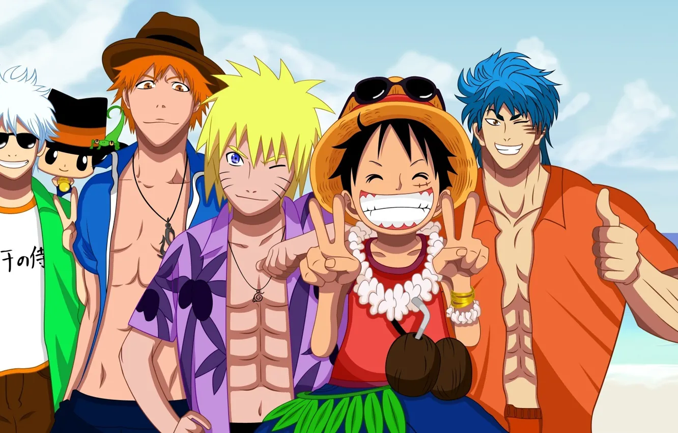 Фото обои game, Bleach, Naruto, One Piece, pirate, anime, crossover, Reborn
