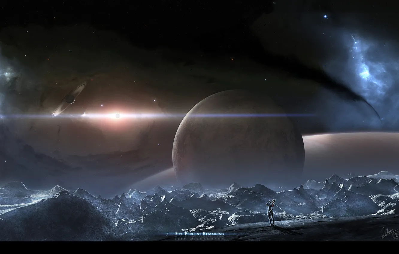 Фото обои вселенная, планета, гольф, астронавт