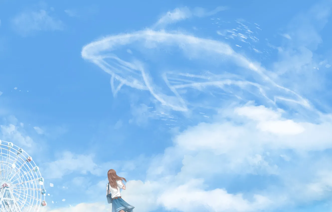 Фото обои небо, девушка, кит, колесо обозрения, by CZY