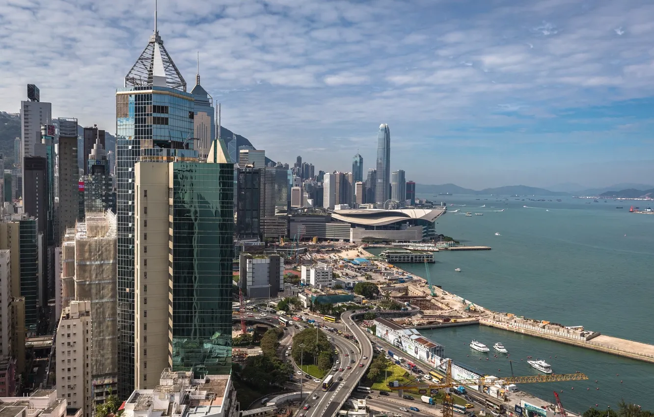Фото обои море, город, Гонконг, день, Китай