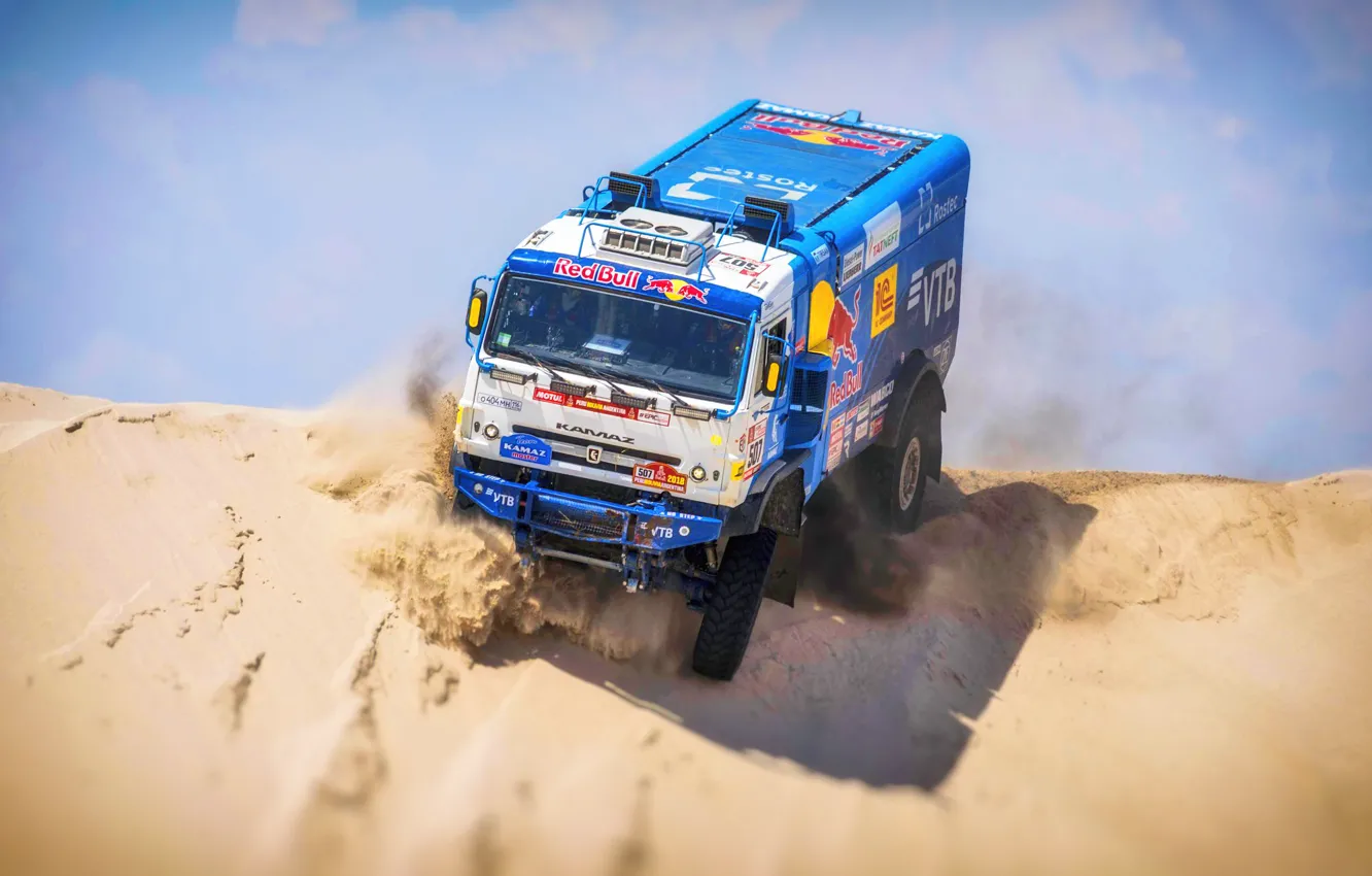 Фото обои Песок, Грузовик, Гонка, Мастер, Россия, Kamaz, Rally, Dakar