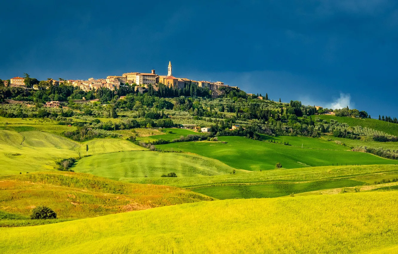 Фото обои поля, Италия, панорама, Italy, Тоскана, Пьенца, Pienza, Tuscany