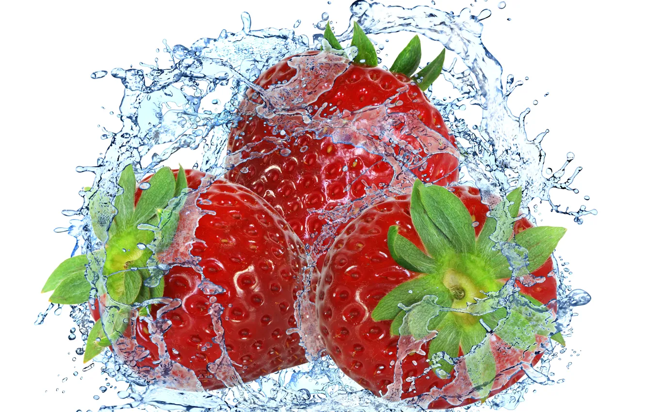 Фото обои вода, брызги, ягоды, клубника, fresh, water, splash, drops
