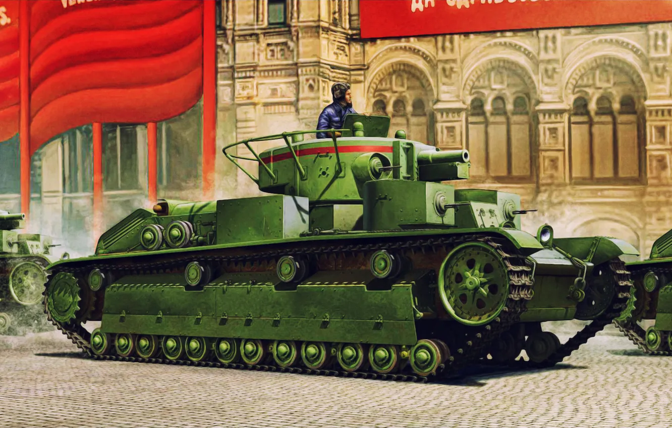 Фото обои war, art, painting, tank, ww2, T-28 Medium Tank (Early)