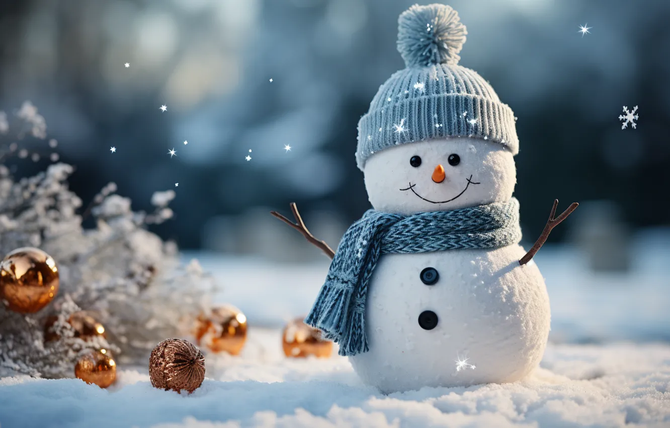 Фото обои зима, снег, Новый Год, Рождество, снеговик, happy, Christmas, night