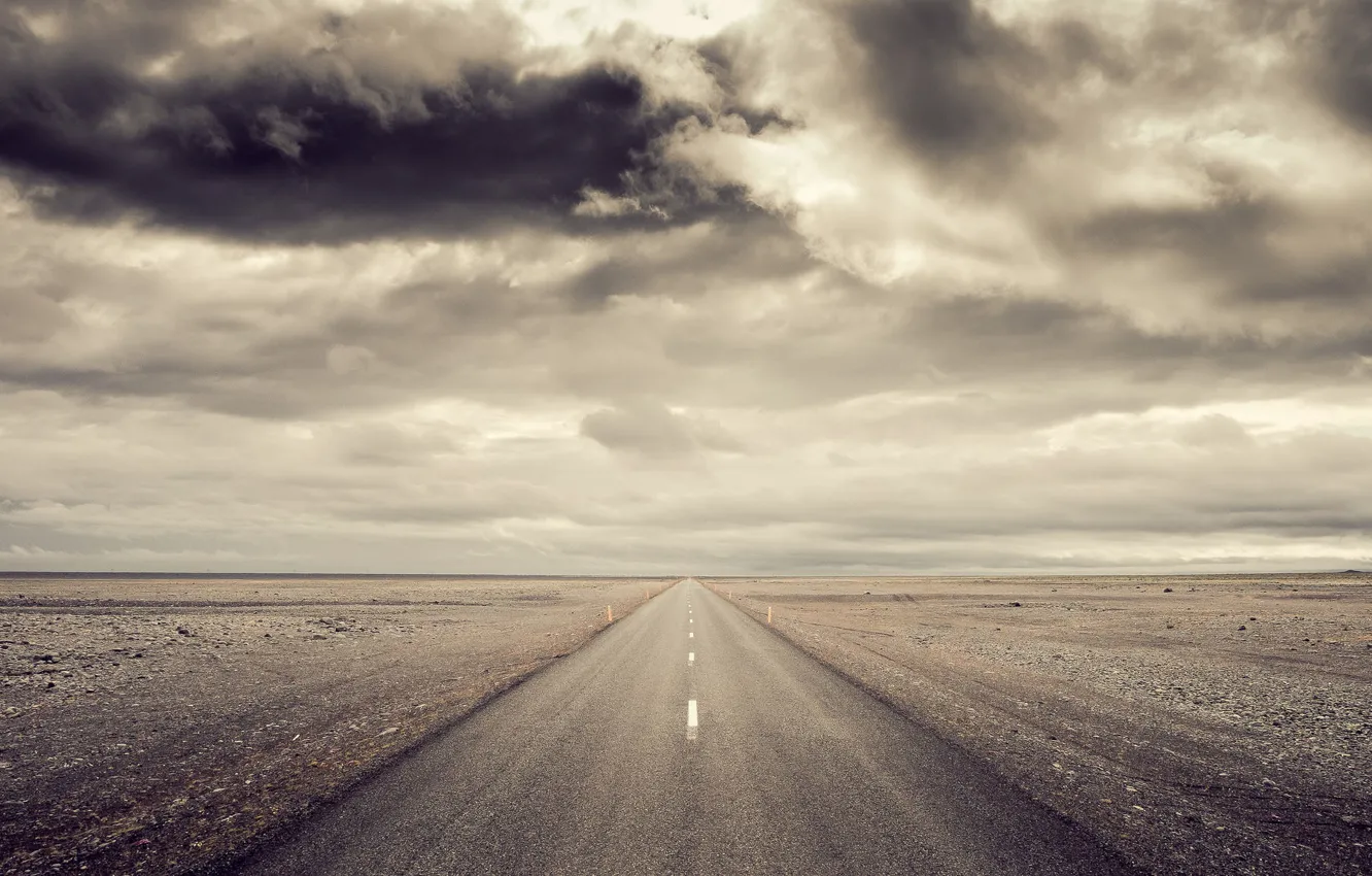 Фото обои дорога, облака, пустыня, горизонт