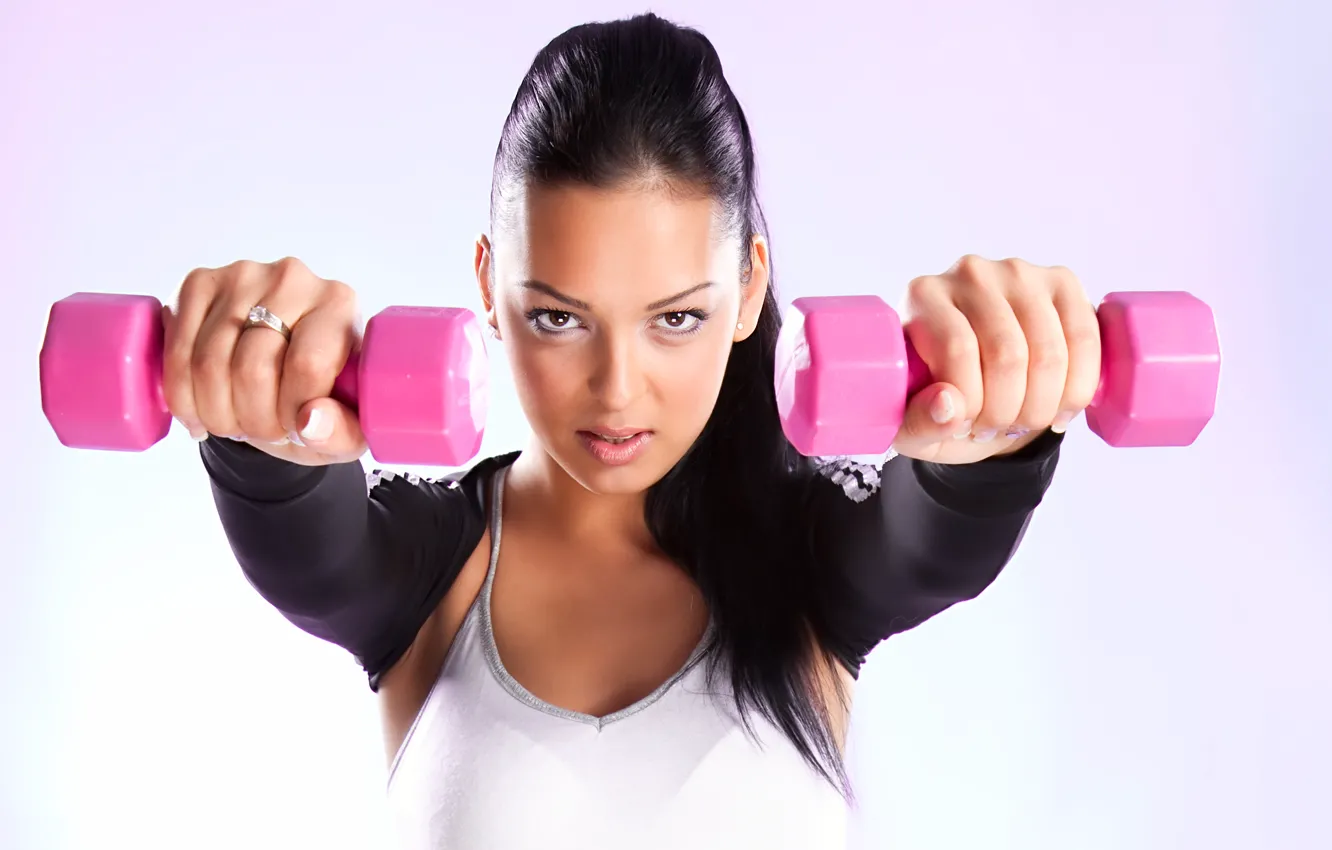 Фото обои woman, fitness, dumbbells