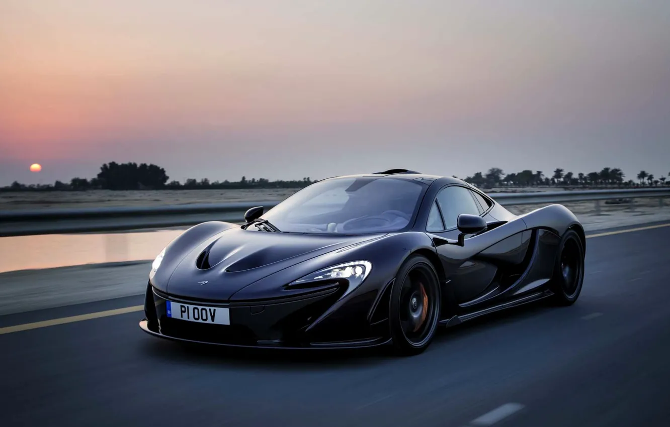 Фото обои McLaren, Вечер, Дорога, Черный, Машина, Макларен, Speed, Black