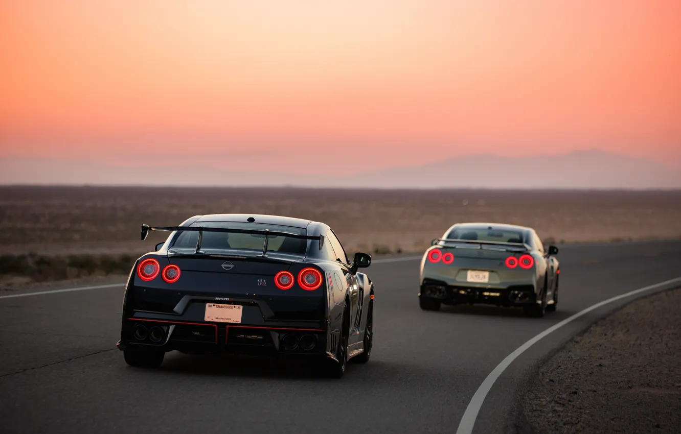 Фото обои Nissan, GT-R, cars, sunset, R35, rear view, Nissan GT-R Nismo, 2023