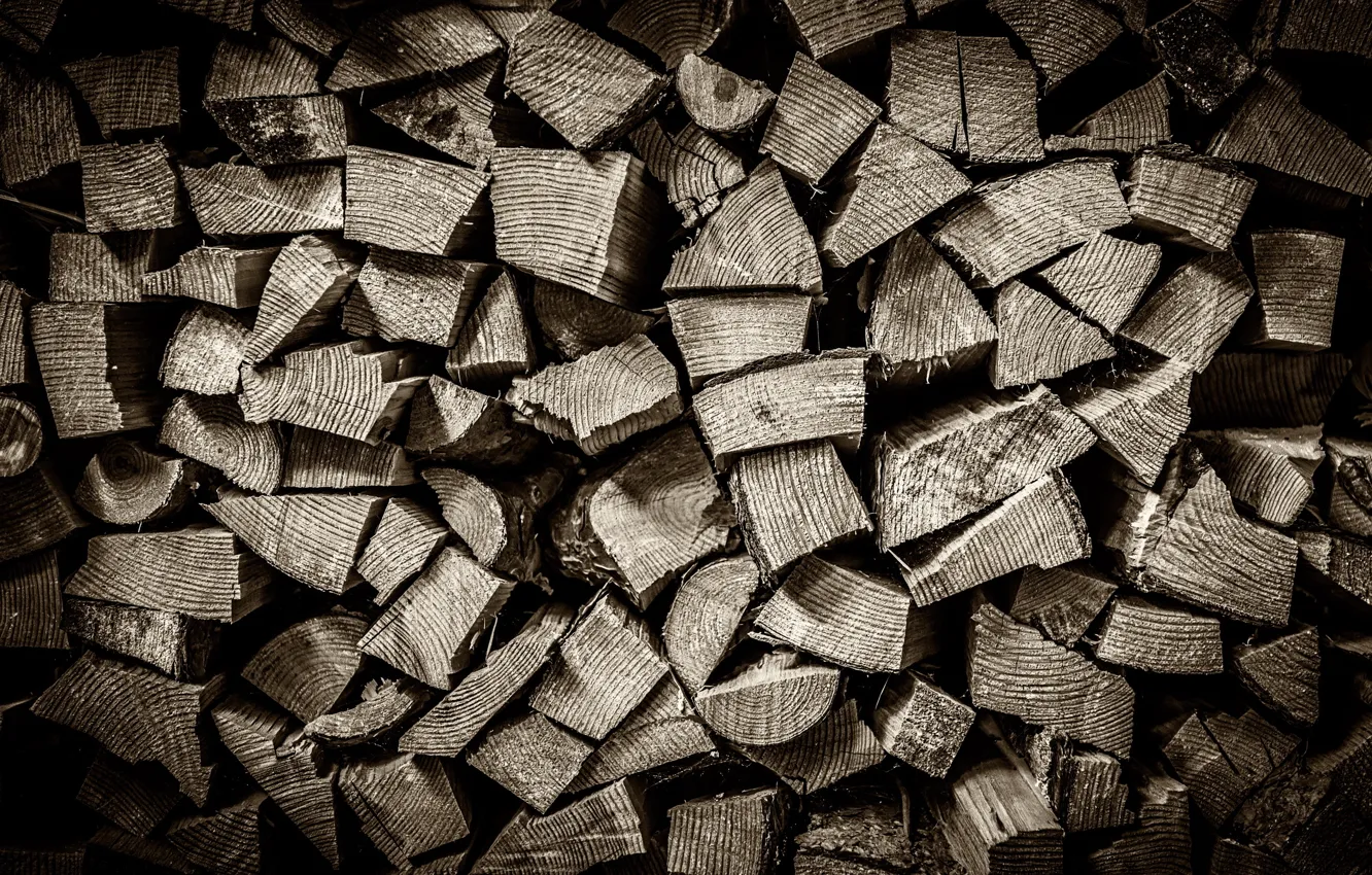 Фото обои wood, black and white, Pile of Wood