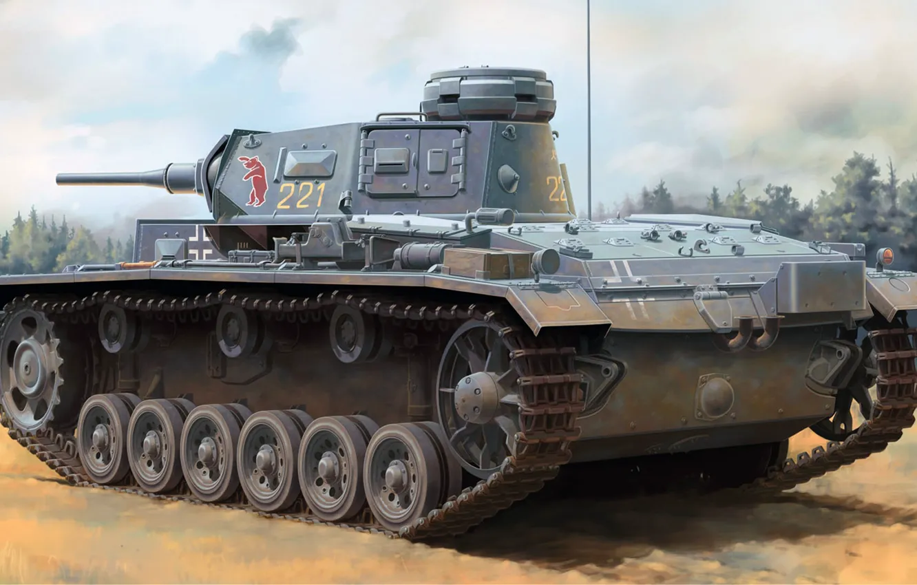 Фото обои времён Второй мировой войны, немецкий средний танк, PzKpfw III Ausf.H, Pz.Kpfw. III Ausf. H, Pz.III …