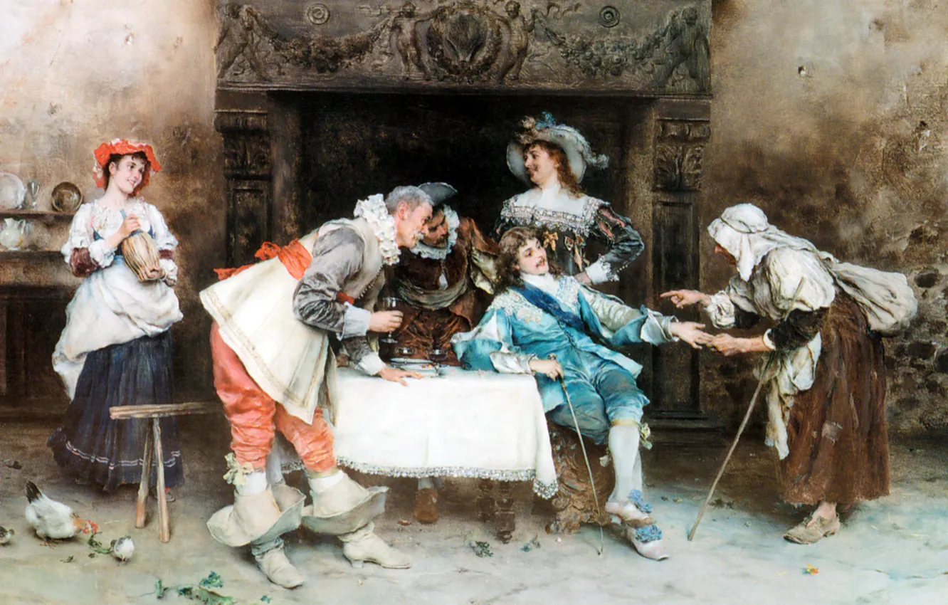 Фото обои картина, живопись, painting, итальянский художник, 1890, good health and good fortune, Francesco Vinea