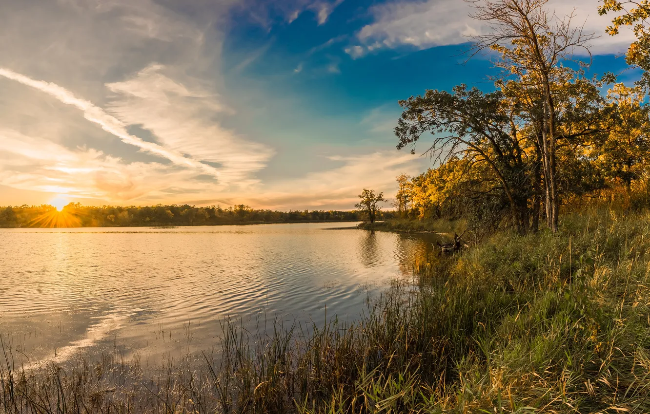 Фото обои закат, озеро, США, Lake Metigoshe