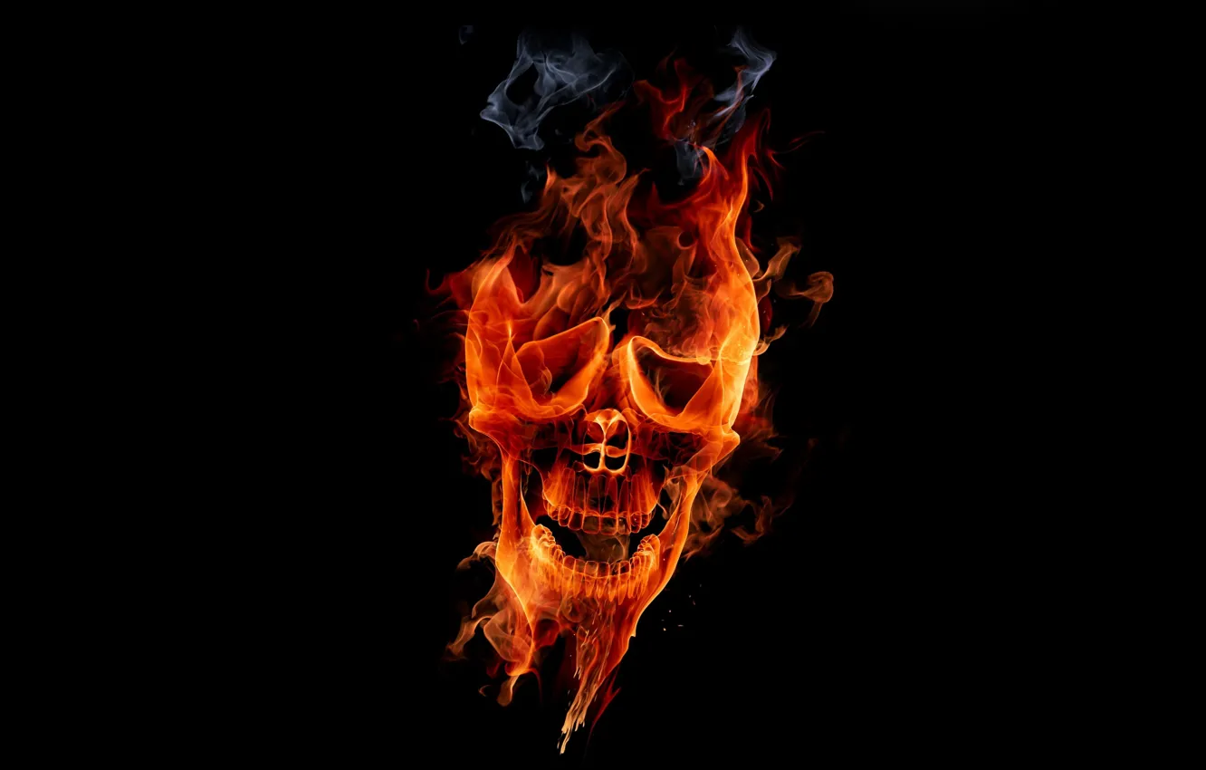 Фото обои огонь, Череп, fire, skull, flame
