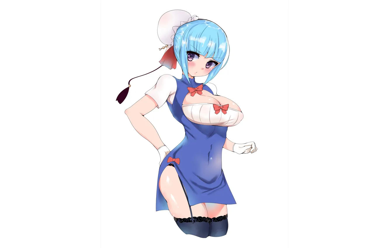 Фото обои girl, sexy, cleavage, thighhighs, dress, boobs, anime, beautiful