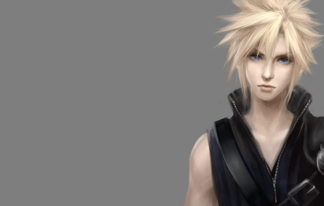 Фото обои парень, серый фон, блондин, Final Fantasy VII