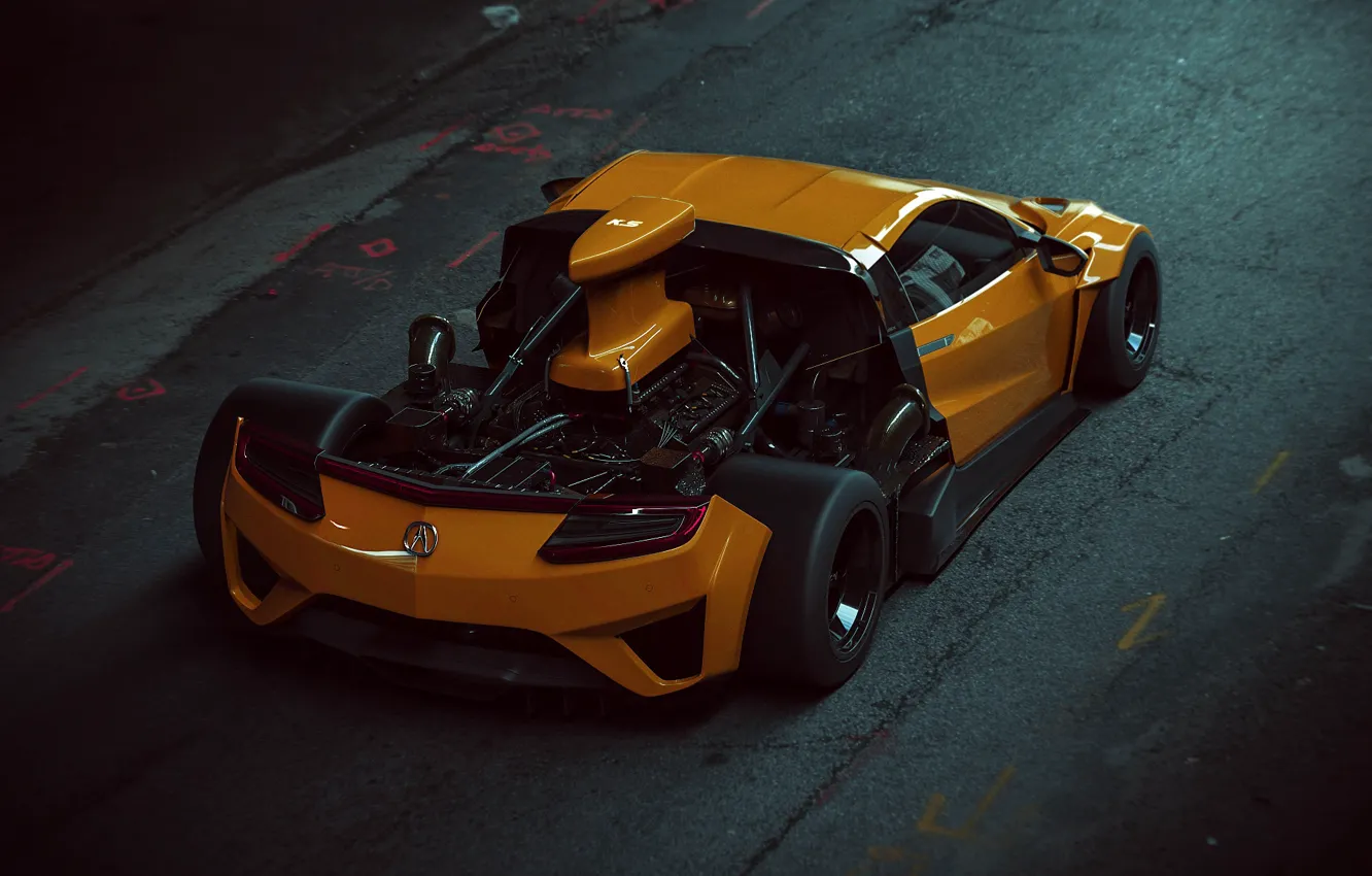 Фото обои асфальт, дизайн, знаки, автомобиль, NSX