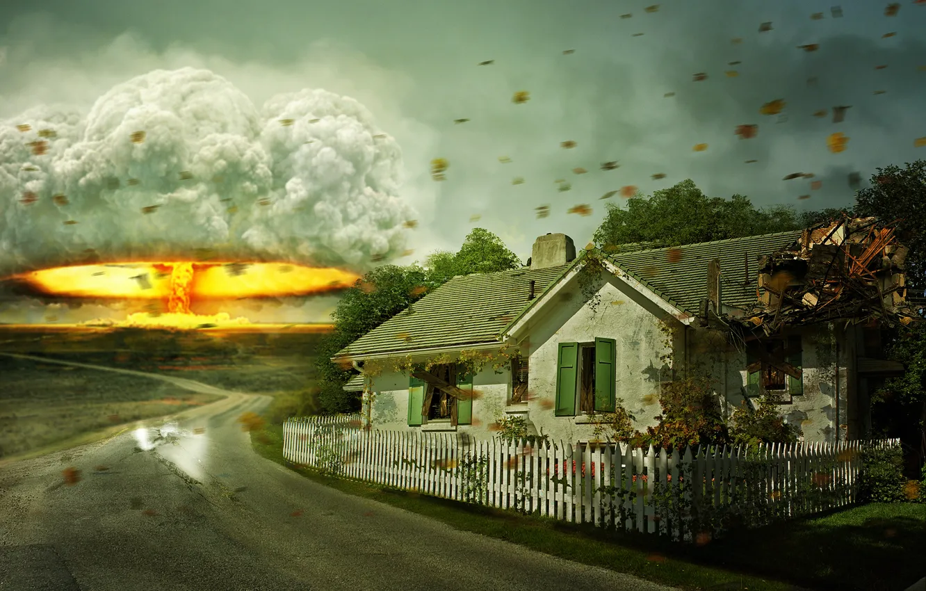 Фото обои взрыв, дом, война, катастрофа, арт