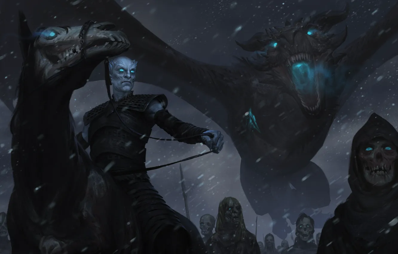 Фото обои Дракон, Снег, Полет, Крылья, Пасть, Fantasy, Dragon, Арт