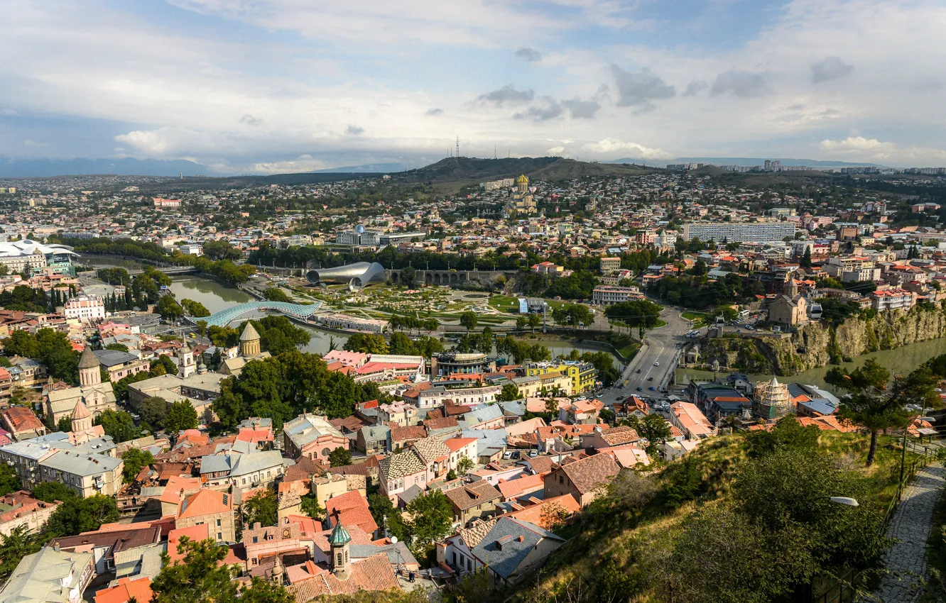 Фото обои Дома, Панорама, Крыши, Грузия, Georgia, Panorama, Тбилиси, Tbilisi