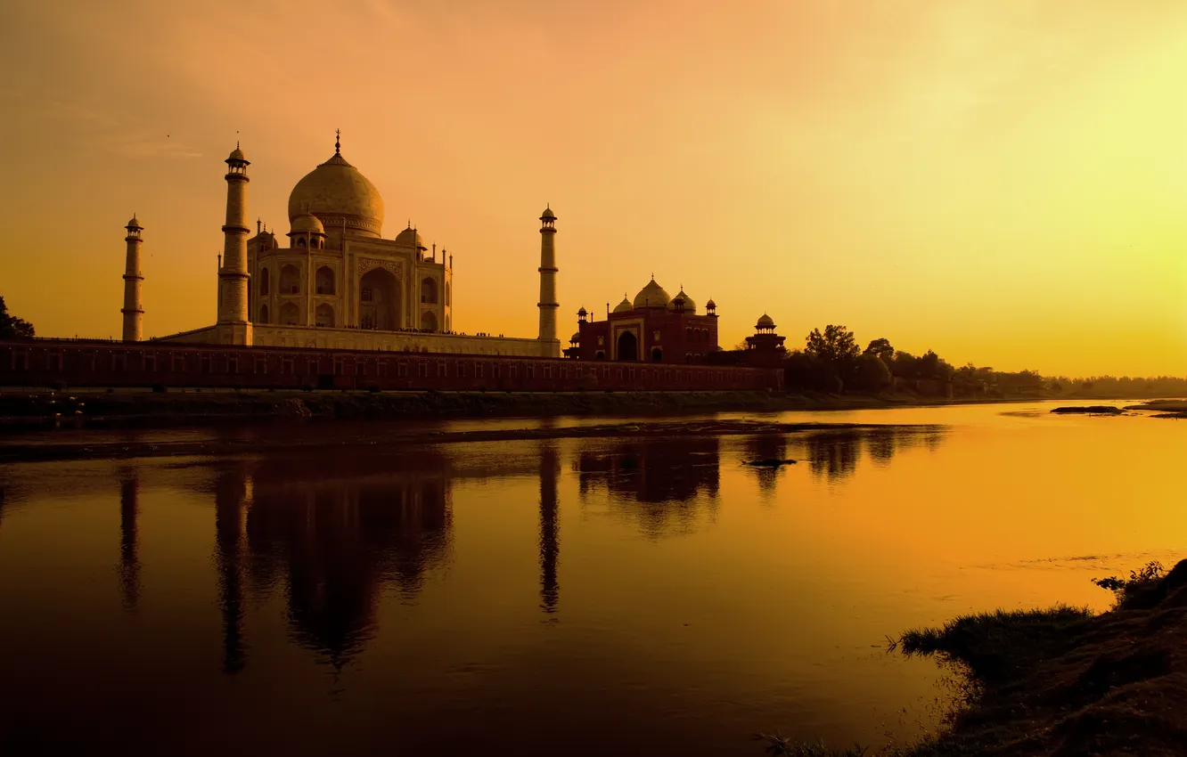 Фото обои замок, Индия, памятник, храм, Taj Mahal, Тадж Махал, Agra, India