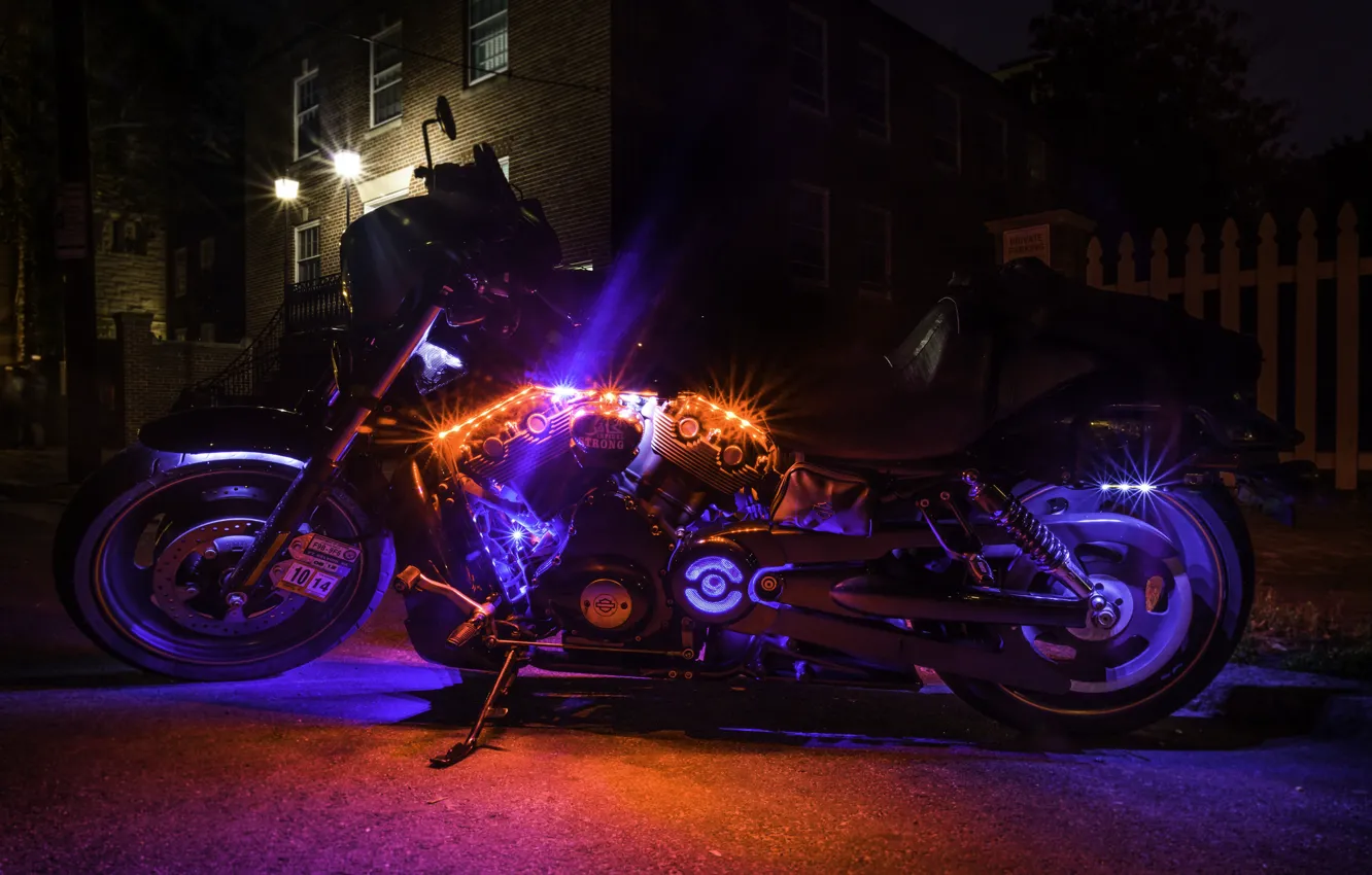 Фото обои стиль, подсветка, мотоцикл, байк, Harley-Davidson