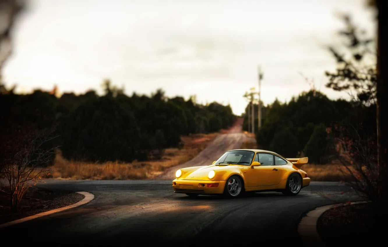 Фото обои Авто, Желтый, 911, Porsche, Машина, Свет, Фары, Porsche 911