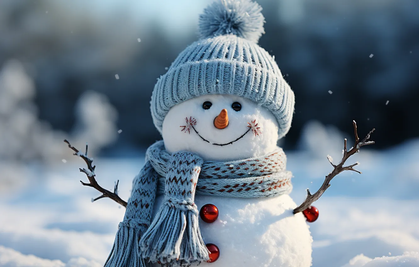 Фото обои зима, снег, Новый Год, Рождество, снеговик, happy, Christmas, night