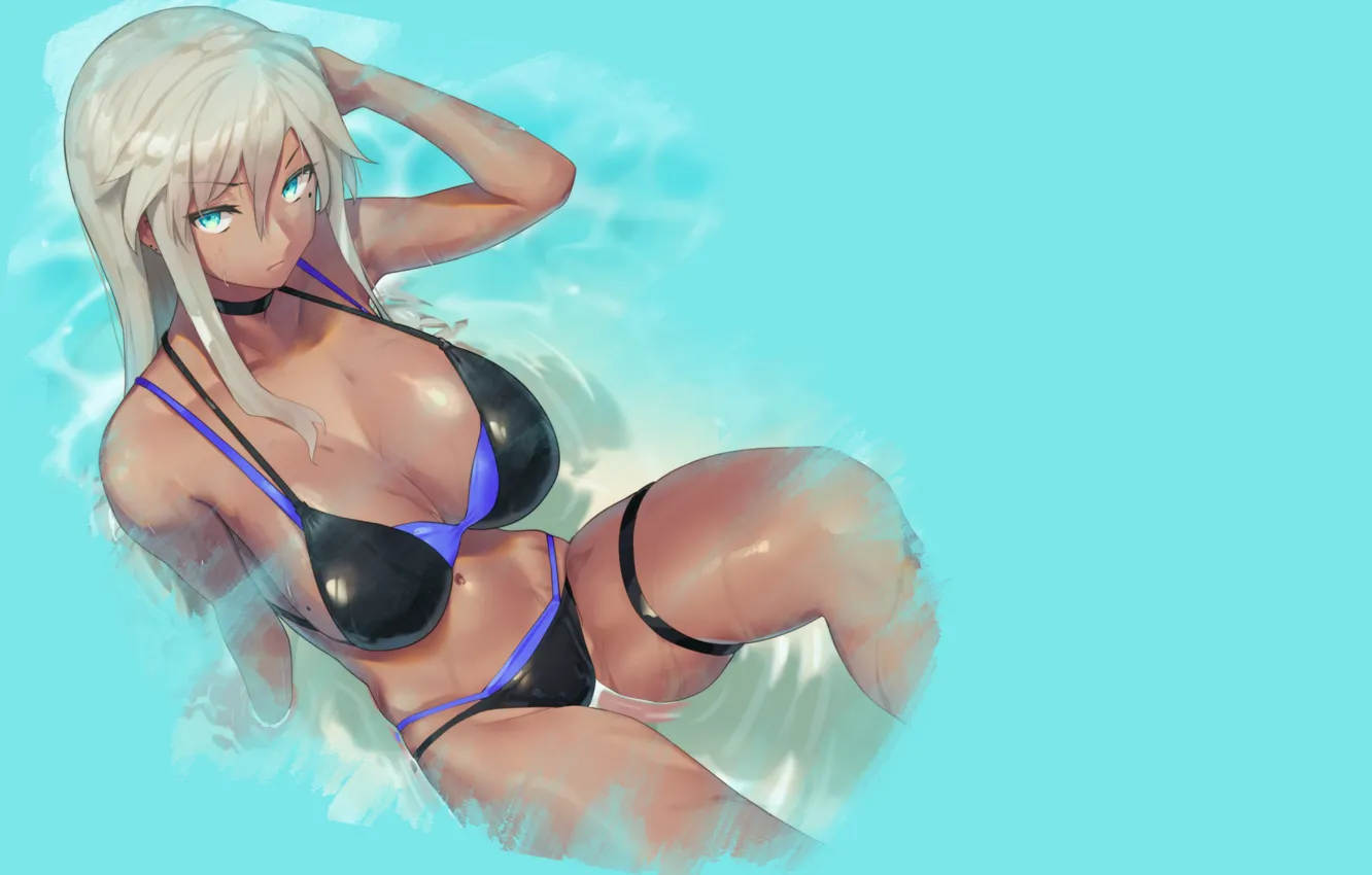Фото обои girl, hot, sexy, wet, boobs, anime, water, babe
