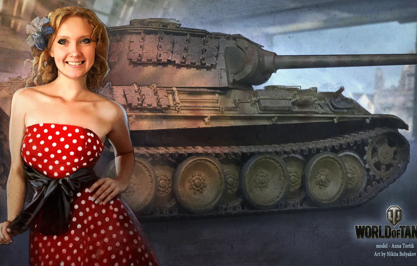 Фото обои девушка, танк, girl, Анна, танки, WoT, Мир танков, tank