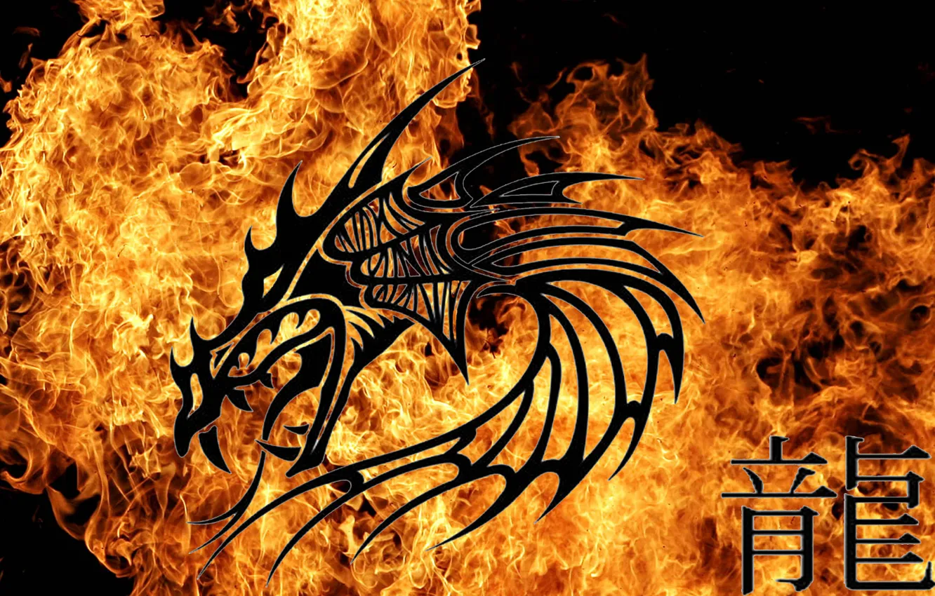 Фото обои огонь, дракон, знаки, символ