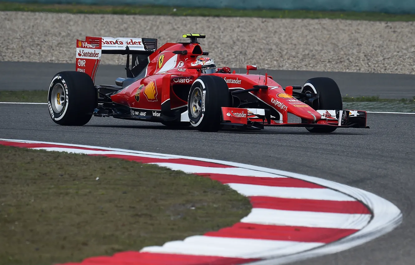 Фото обои Поворот, Ferrari, Formula 1, Kimi Raikkonen, SF15T