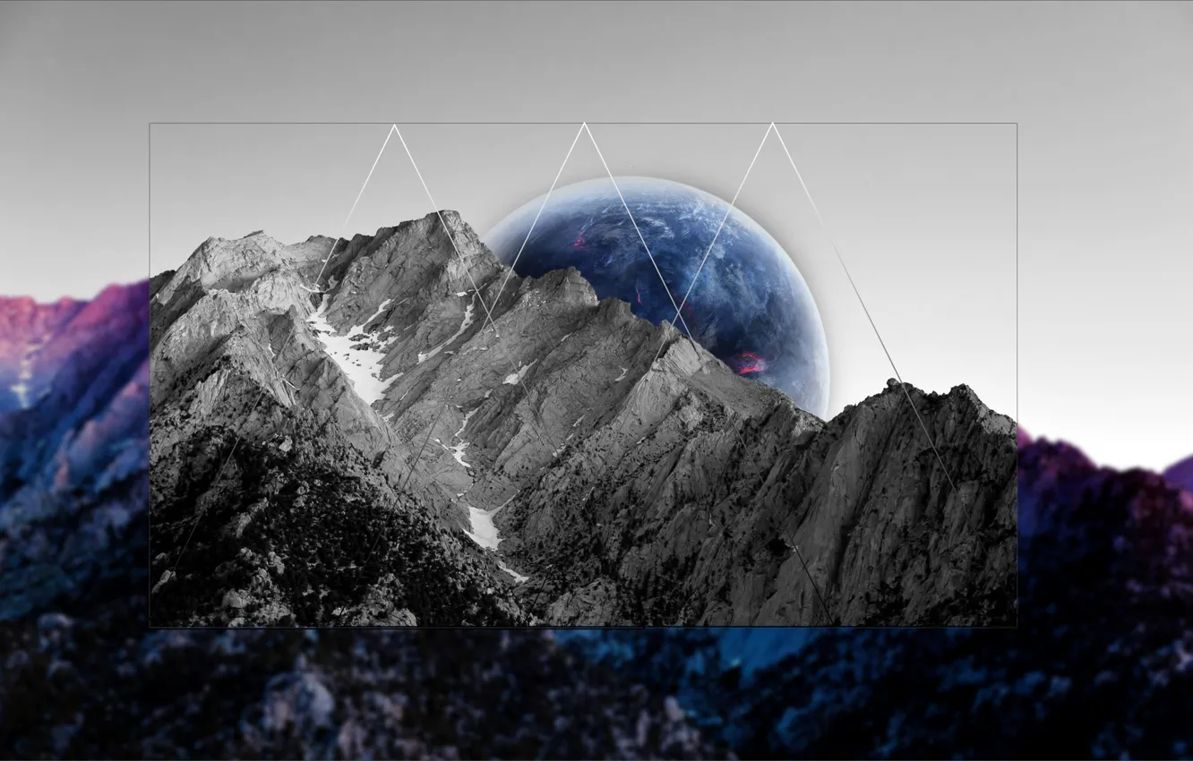 Фото обои горы, планета, черно-белое