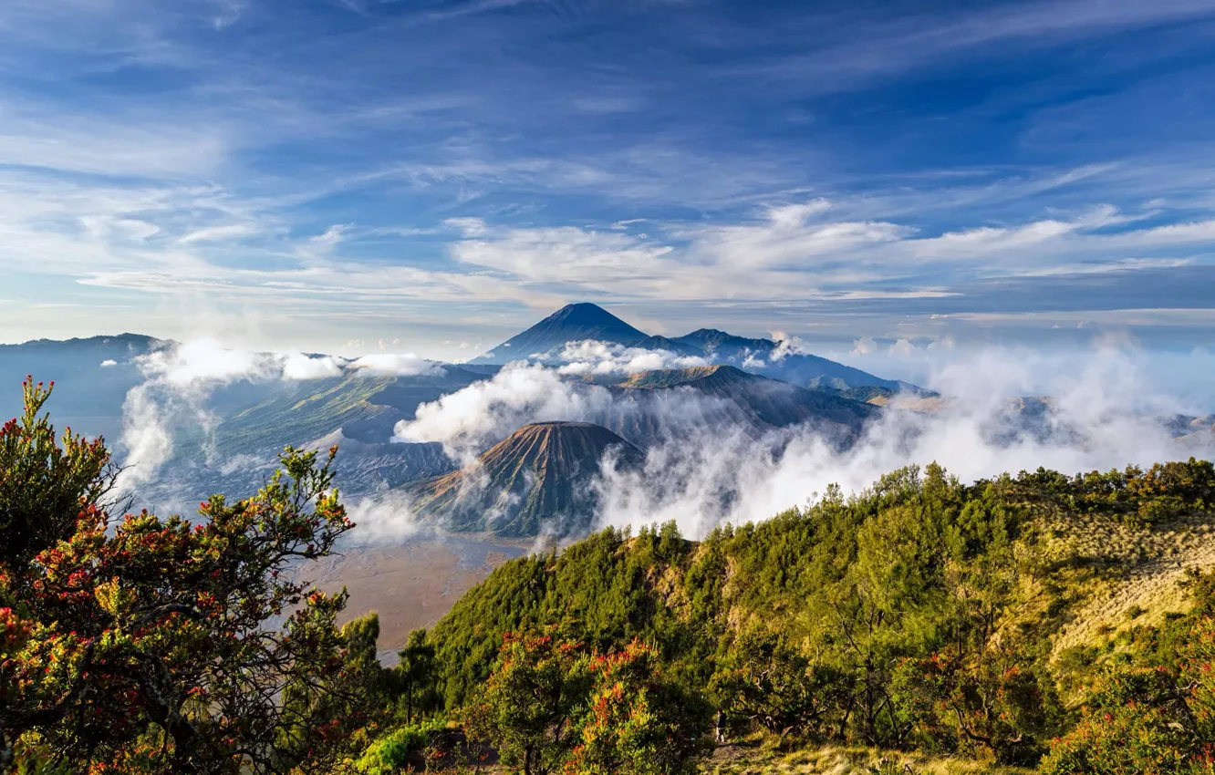 Фото обои Индонезия, Ява, Tengger, вулканический комплекс-кальдеры Тенгер, вулкан Бромо
