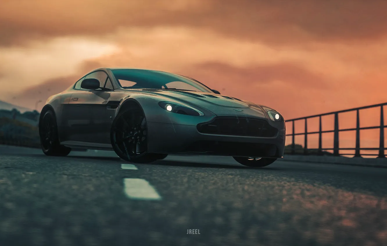 Фото обои Aston Martin, Авто, Машина, Рендеринг, Передок, Aston Martin Vantage, DRIVECLUB, Game Art