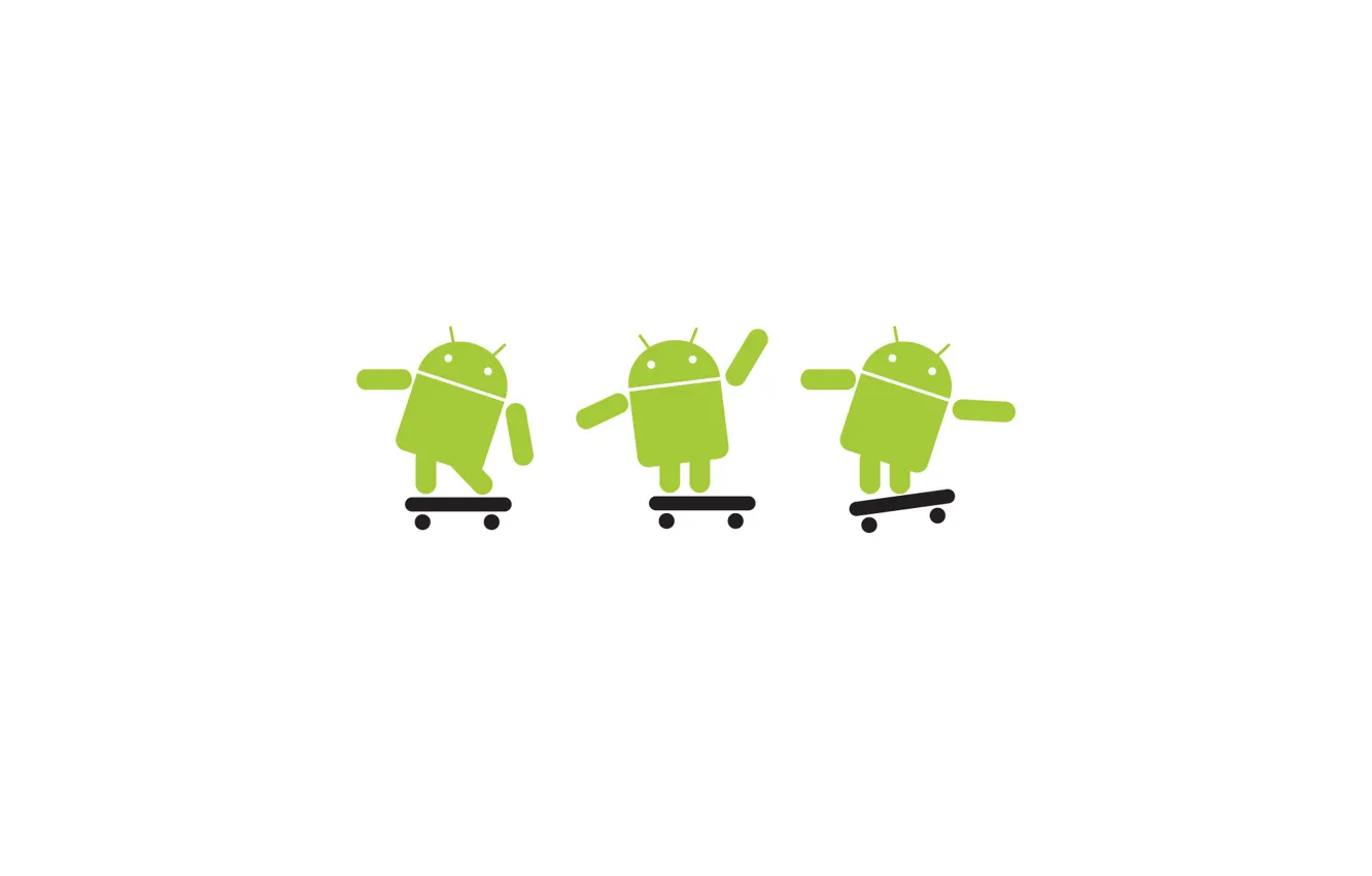 Фото обои белый фон, android, зелёные, скейты
