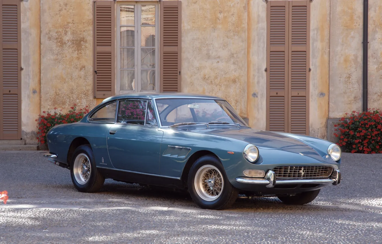 Фото обои Синий, Ретро, Брусчатка, Ferrari, 330