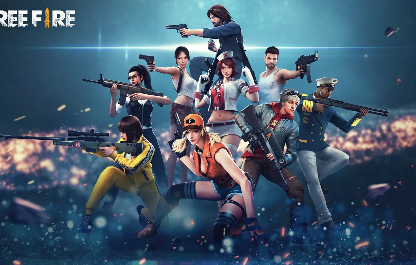Фото обои оружие, игра, искры, game, постер, персонажи, characters, Garena Free Fire