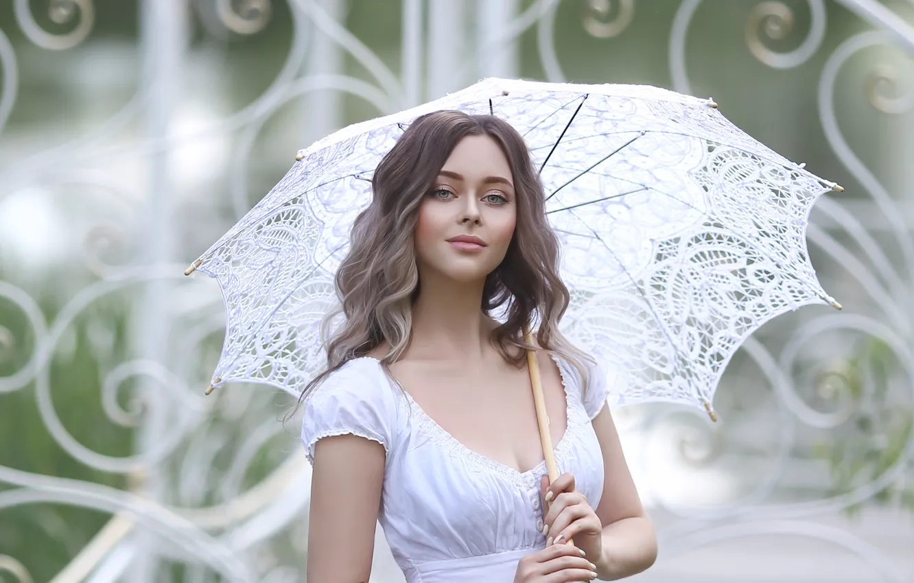 Фото обои девушка, зонт, платье, русая, Ирина Голубятникова