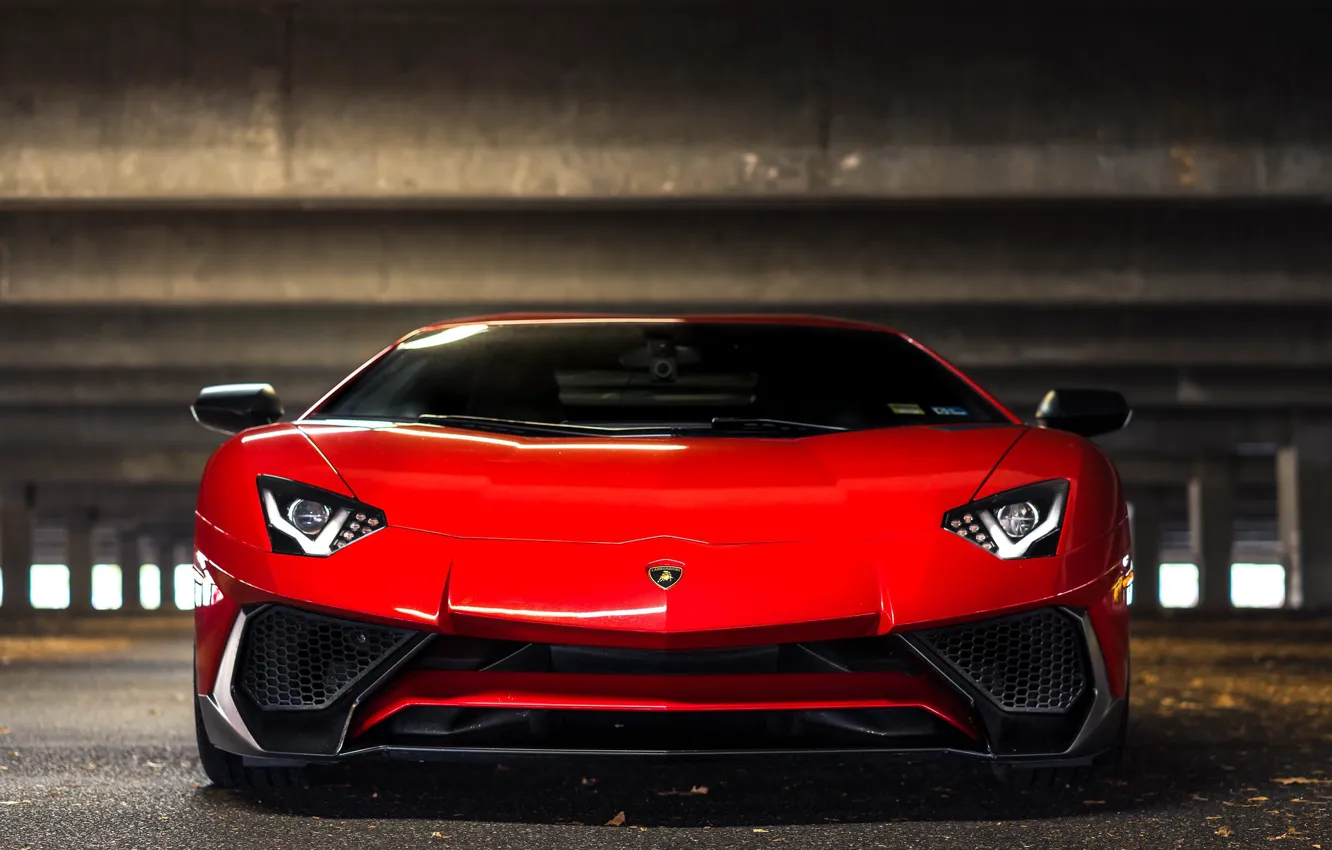 Фото обои Lamborghini, Night, Aventador, RED, VAG, Sight